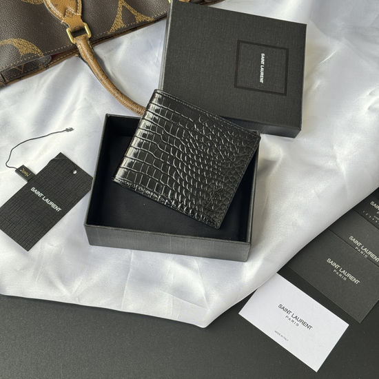 Yves Saint Laurent YSL Crocodile Embossed Foldable Wallet 607727