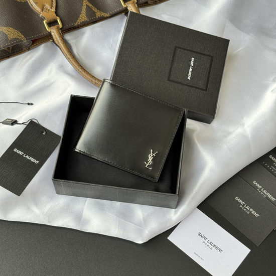Yves Saint Laurent YSL MONOGRAM Fold Leather Wallet 607727