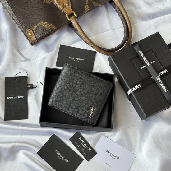 Yves Saint Laurent YSL MONOGRAM Fold Wallet Leather With Logo 607727