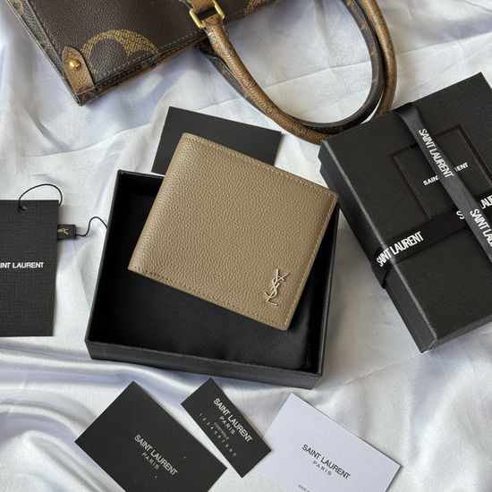 Yves Saint Laurent YSL MONOGRAM Fold Wallet Leather With Logo 607727