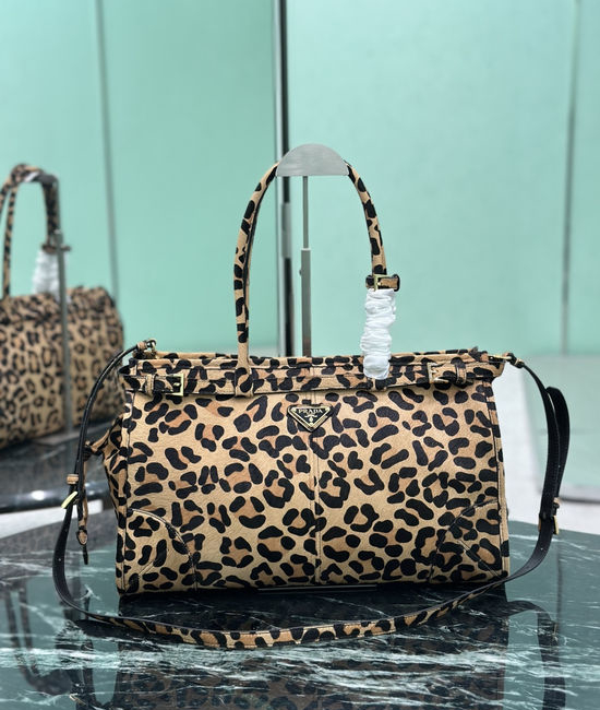 Prada SoftLux Leopard Print Handbag with Adjustable Strap 1BA433