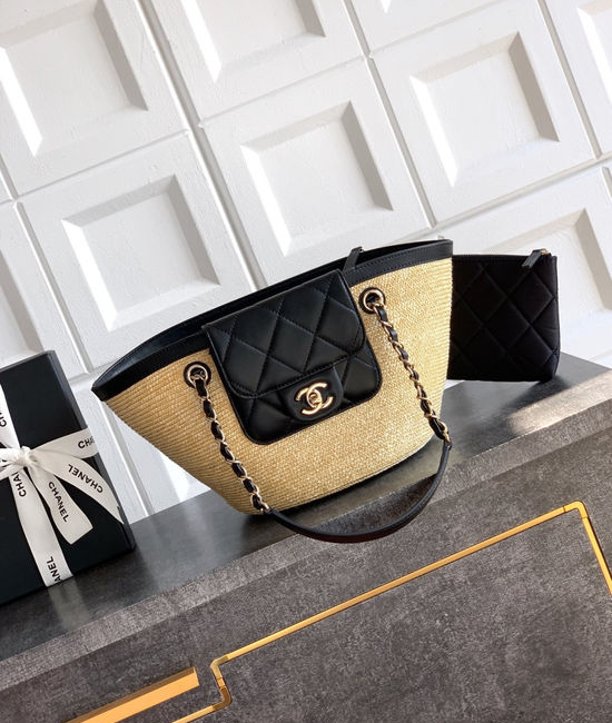 Chanel Raffia Leather Woven Basket Bag AS5951