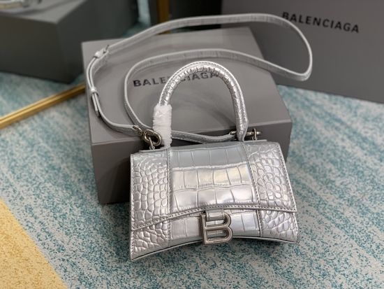 Balenciaga Hourglass Silver Crocodile Pattern Bag 8896