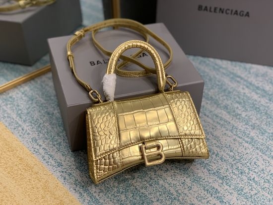 Balenciaga Hourglass Gold Crocodile Pattern Bag 8896