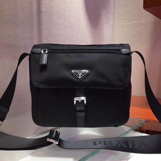 Prada Nylon Saffiano Leather Trim Shoulder Bag 1BD994