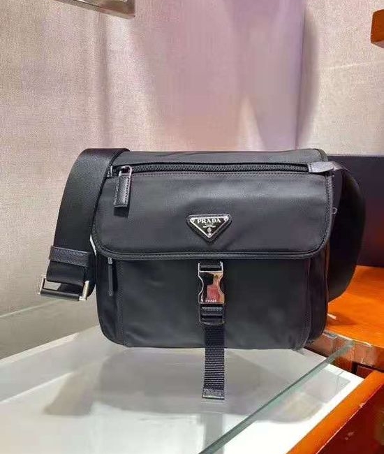 Prada Nylon Leather Trim Shoulder Bag 1BD994