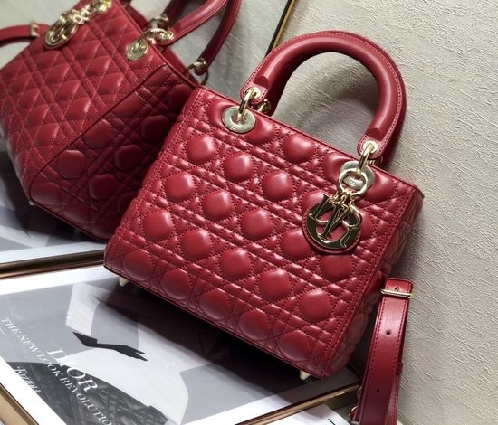Christian Dior CD Lady Cherry Red Lambskin Bag 6605