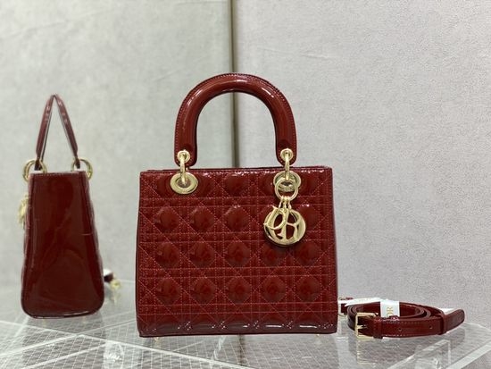 Christian Dior CD Lady Patent Leather Quilted Handbag 6605