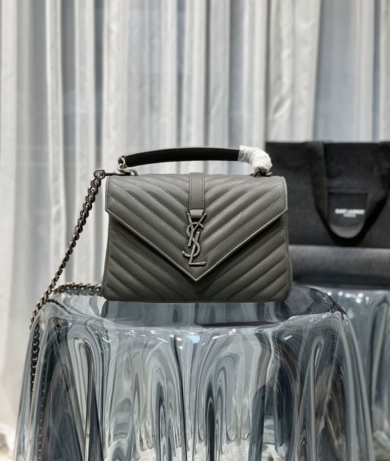 Yves Saint Laurent YSL Monogram College Grey Silver Buckle Bag 392737