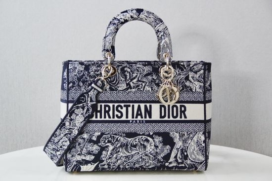 Christian Dior CD Lady D-Lite Blue Reversed Embroidery Bag 6607
