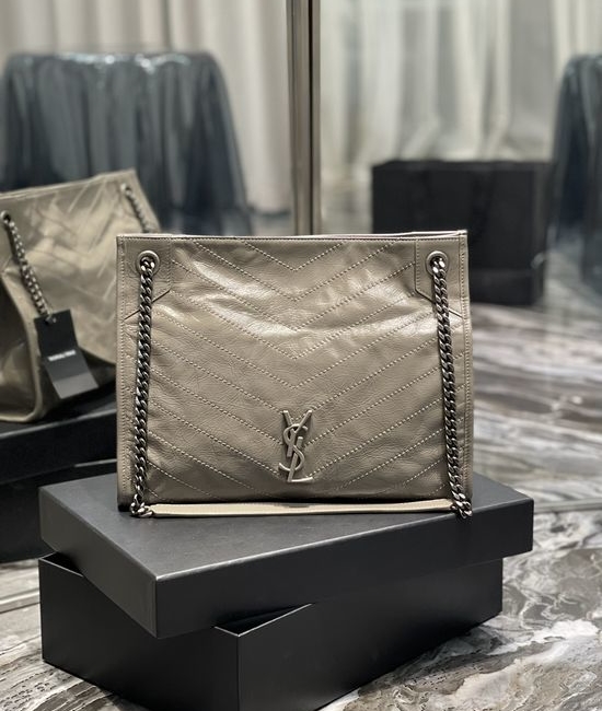 Yves Saint Laurent YSL Crinkled Waxed Leather Tote Bag 577999