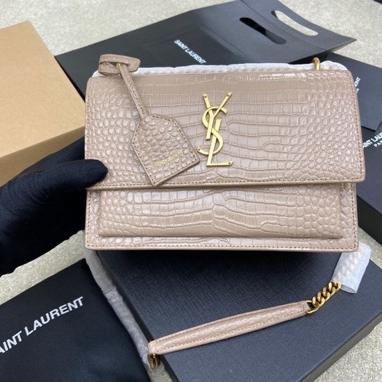 Yves Saint Laurent YSL Sunset Beige Crocodile Shoulder Bag 442906 19745