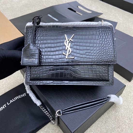 Yves Saint Laurent YSL Sunset Crocodile Pattern Shoulder Bag 442906 19744