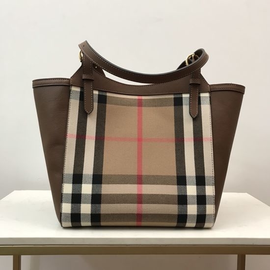 Burberry Grain Leather Check Tote Bag
