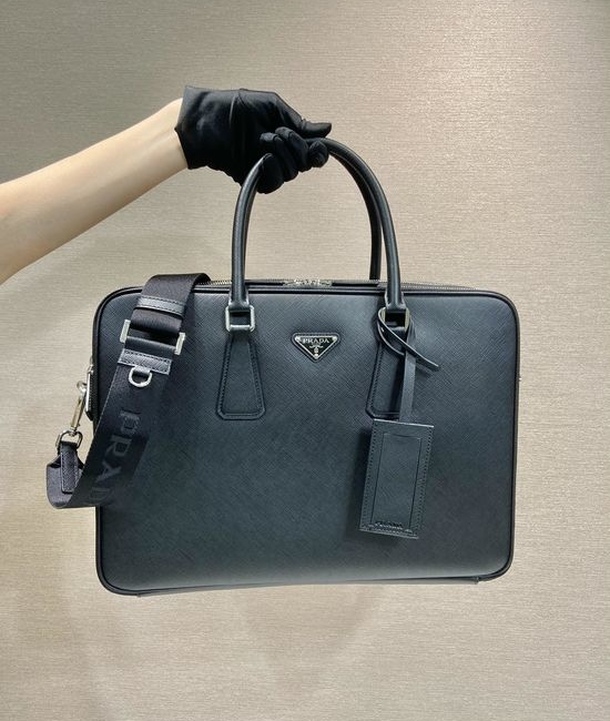 Prada Saffiano Leather Double Compartment Briefcase 2VE022