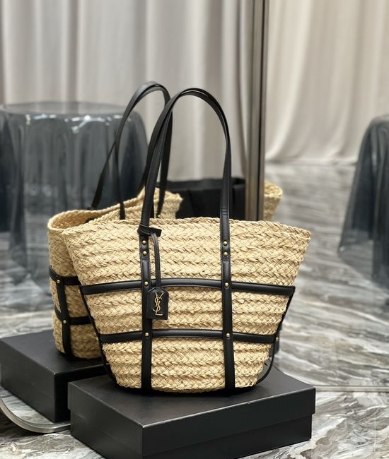 Yves Saint Laurent YSL PANIER Raffia Leather Handbag 685634