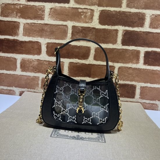 Gucci Handbag Black Lizard Diamond Bag 677027