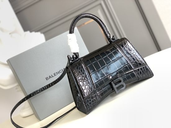 Balenciaga Hourglass Crocodile Pattern Black Buckle Bag 593546