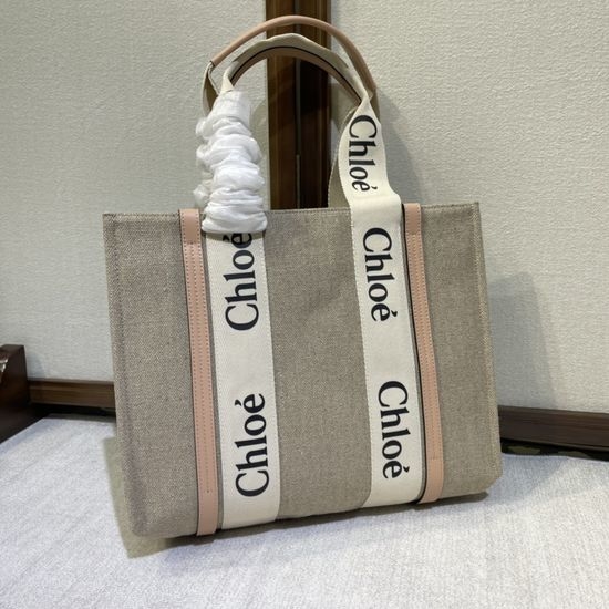 Chloe Woody Canvas Leather Tote Bag 6063