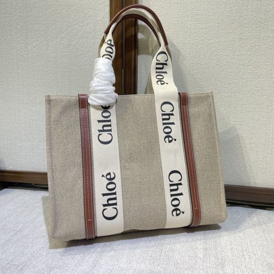 Chloe Woody Canvas Leather Tote Bag 6063