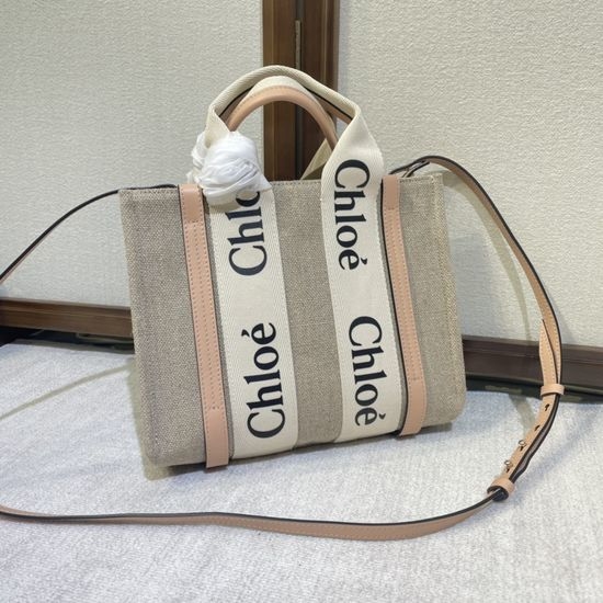 Chloe Woody Canvas Leather Tote Bag 6062