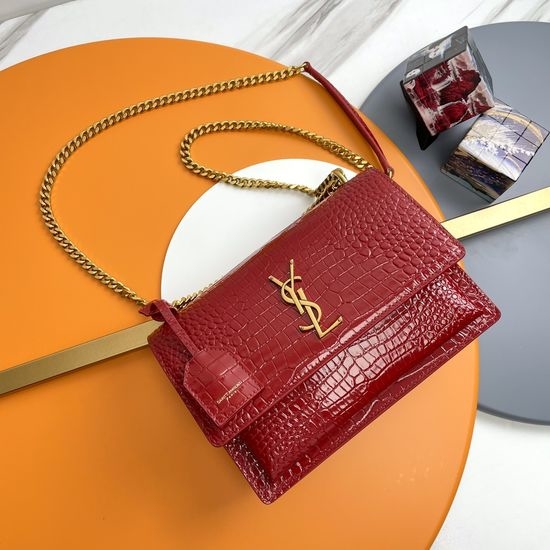 Yves Saint Laurent YSL Sunset Crocodile Embossed Leather Shoulder Bag 442906Zx
