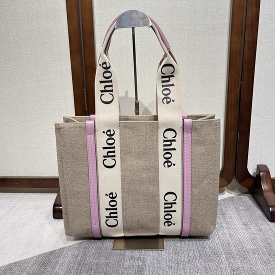 Chloe Woody Canvas Leather Tote Bag 6063