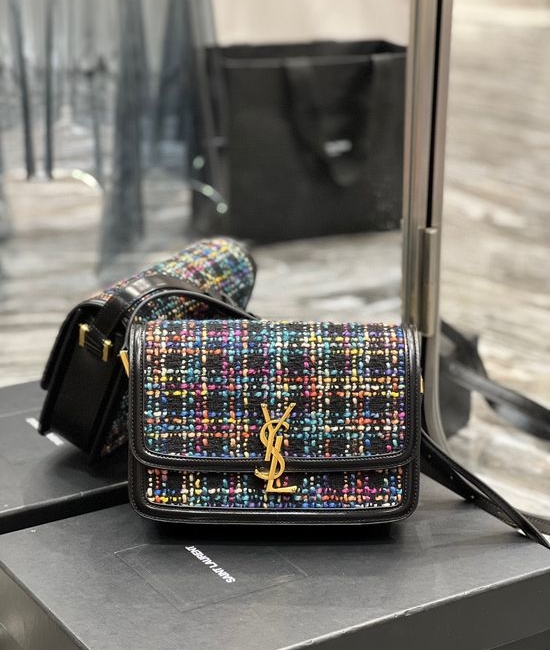 Yves Saint Laurent YSL Solferino Tweed Gold Buckle Bag 634305