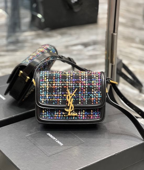 Yves Saint Laurent YSL Solferino Tweed Gold Buckle Bag 634306