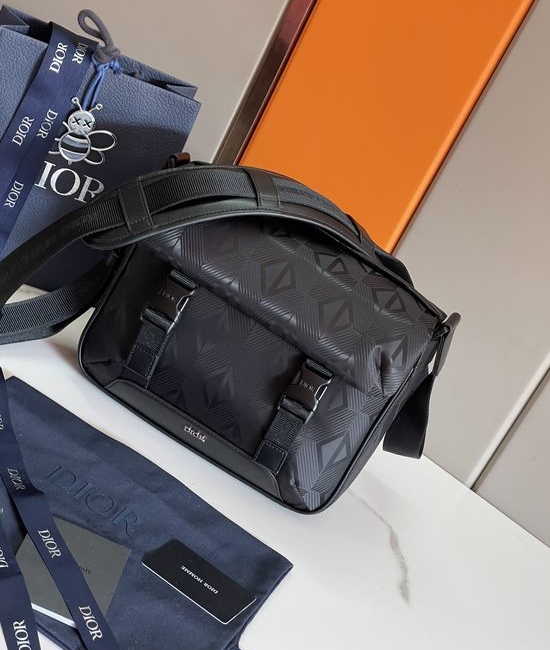 Christian Dior CD Explorer Bag Black Nylon CD Diamond Mirage Ski Capsule Pattern with Adjustable Shoulder Strap 2ESWS