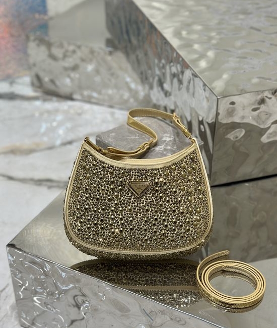 Prada Cleo Satin Crystal Embellished Shoulder Bag 1BC169