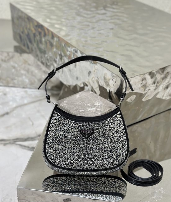 Prada Cleo Satin Crystal Embellished Shoulder Bag 1BC169