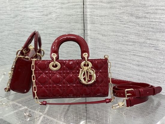 Christian Dior CD D-Joy Small Patent Leather Quilted Cherry Red 9240