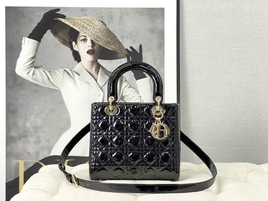 Christian Dior CD Lady Christian Dior CD Medium Handbag Black Gold Buckle 6605