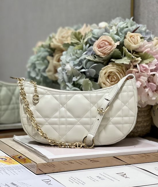 Christian Dior CD Lounge White Leather Moon Bag 4218