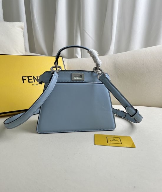 Fendi Peekaboo ISeeU Petite Blue Lambskin Handbag 0228