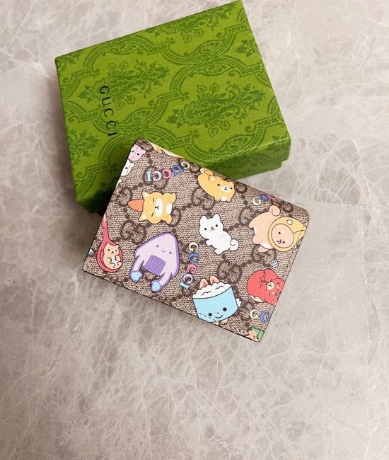 Gucci Camo Cartoon Pigmented Leather Card Wallet 736784