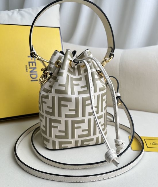 Fendi Mon Tresor White Embossed Mini Bucket Bag 226