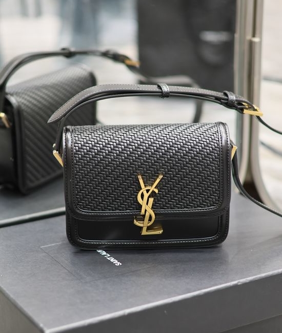 Yves Saint Laurent YSL Solferino Woven Leather Gold Buckle Bag 634306