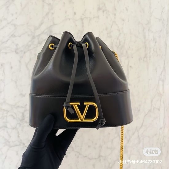 Valentino Mini Lambskin Bucket Bag with Logo 1188