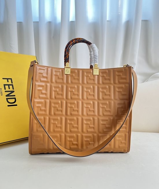 Fendi Sunshine Shopper Tote Brown Embossed Leather 877