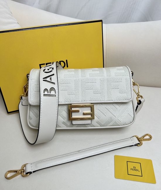 Fendi Baguette Embroidered Canvas Shoulder Bag 5015
