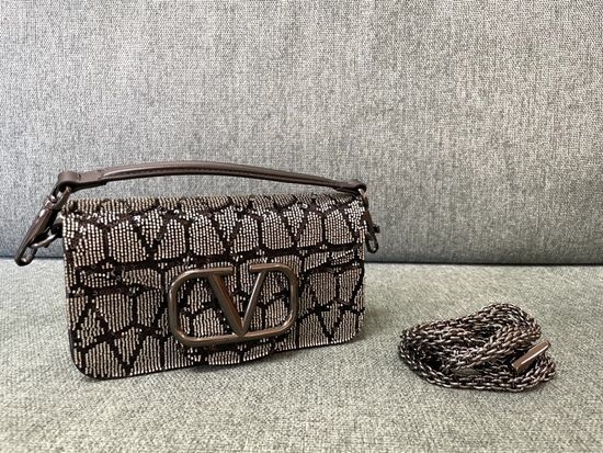 Valentino Garavani MINILOC Beaded Carbon Grey Handbag 1133