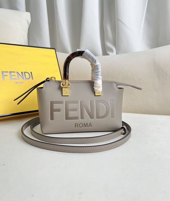 Fendi By The Way Mini Grey Leather Boston Bag 8BS067