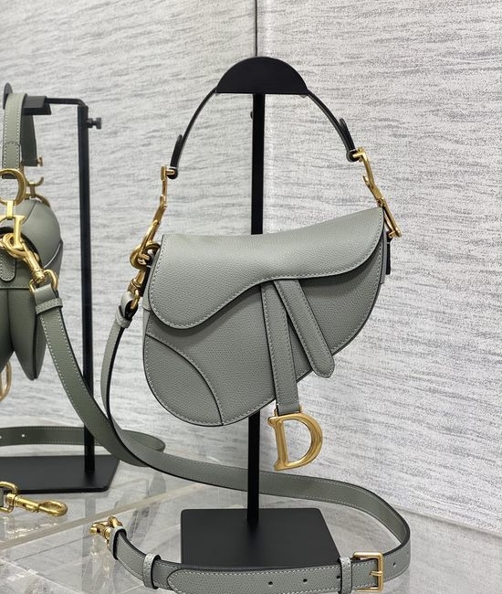 Christian Dior CD Saddle Bag Rock Grey Small with Strap 11671