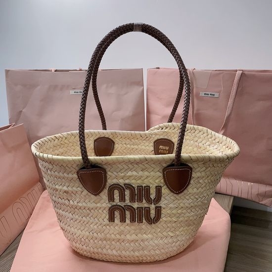 Miu Miu Woven Straw Basket Bag 5BG206