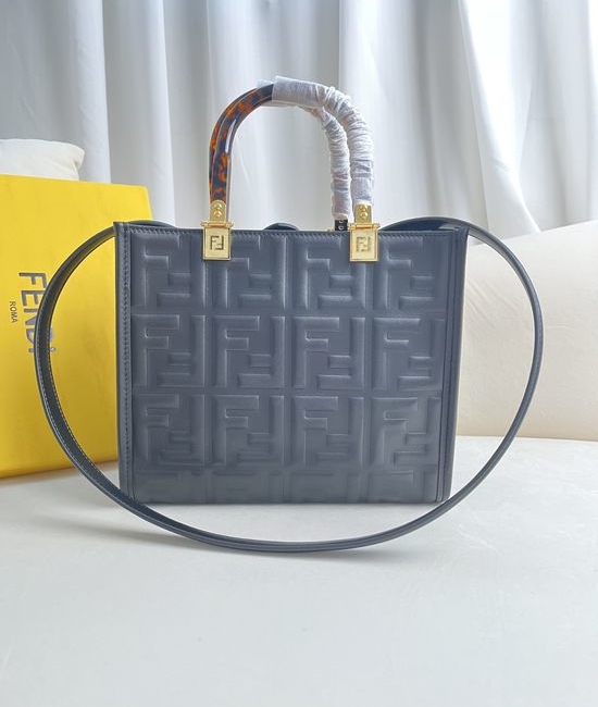 Fendi Sunshine Embossed FF Small Leather Tote Bag