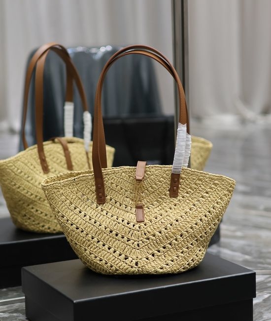 Yves Saint Laurent YSL PANIER Woven Tote Bag with Leather Base 685618-1
