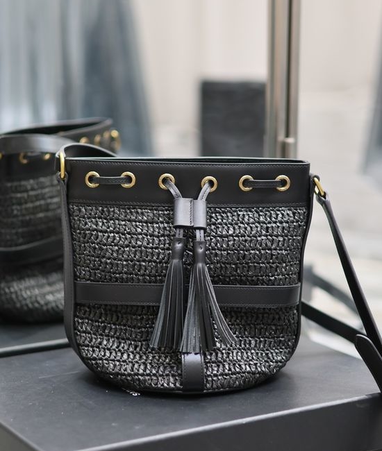 Yves Saint Laurent YSL Raffia Weave Bucket Bag 688223