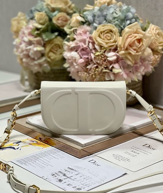 Christian Dior CD CD SIGNATURE White Leather Handbag 9088